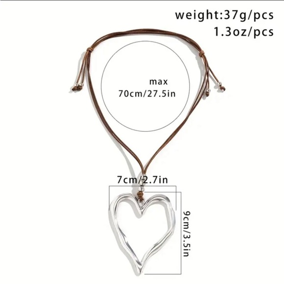 Exaggerated Silver Heart Statement Necklace Boho Oversized - Picture 7 of 7